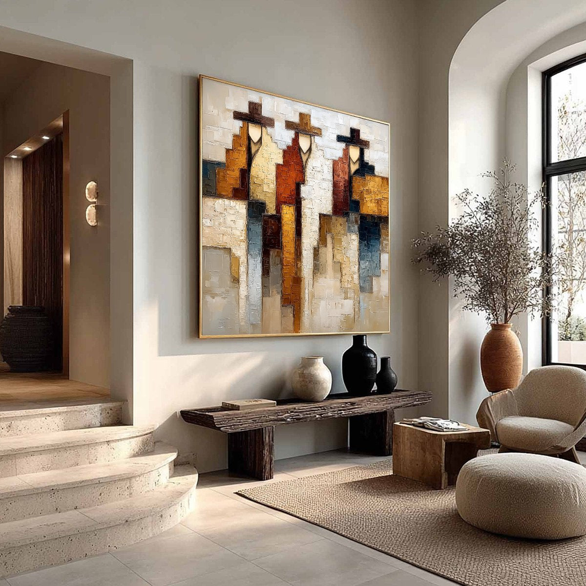 FRONTIER ECHOES: Large Textured Abstract Figurative Palette Knife Painting