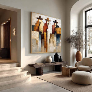 FRONTIER ECHOES: Large Textured Abstract Figurative Palette Knife Painting