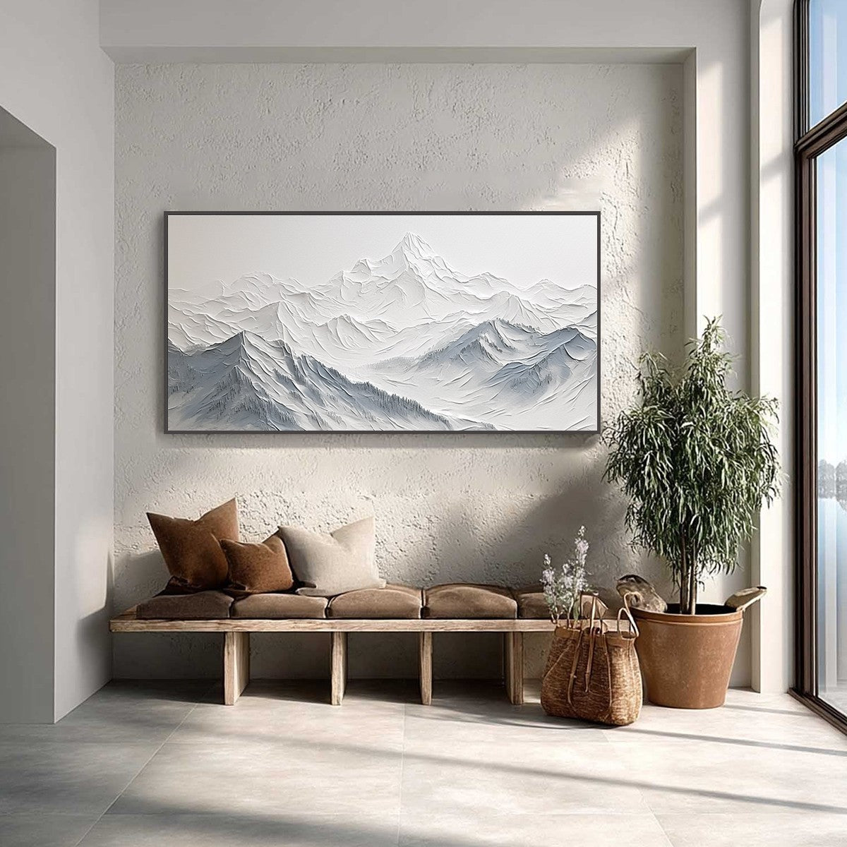 FROZEN PEAKS: Textured Minimalist Mountain Landscape