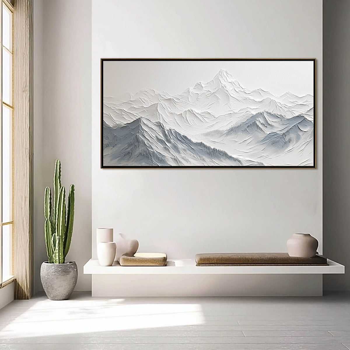 FROZEN PEAKS: Textured Minimalist Mountain Landscape