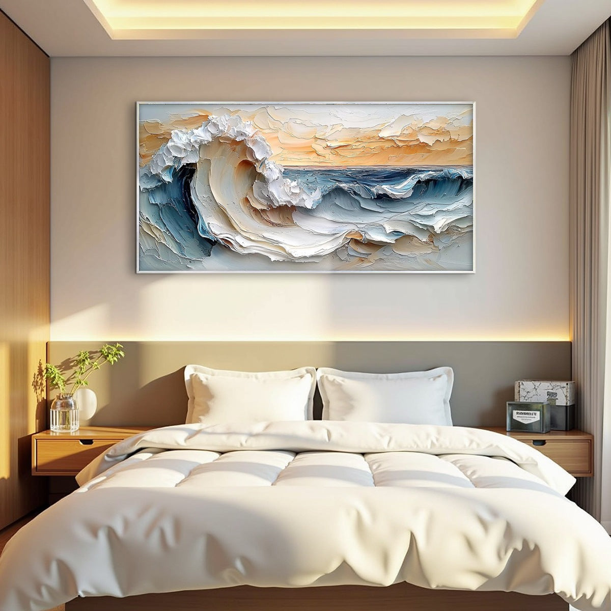 FROZEN TIDE: Textured Abstract Blue and White Oil Painting