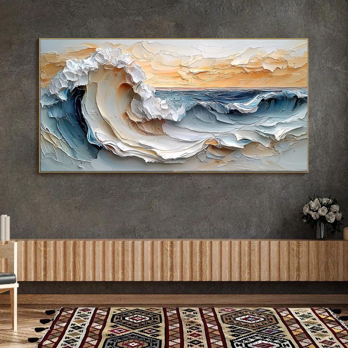 FROZEN TIDE: Textured Abstract Blue and White Oil Painting