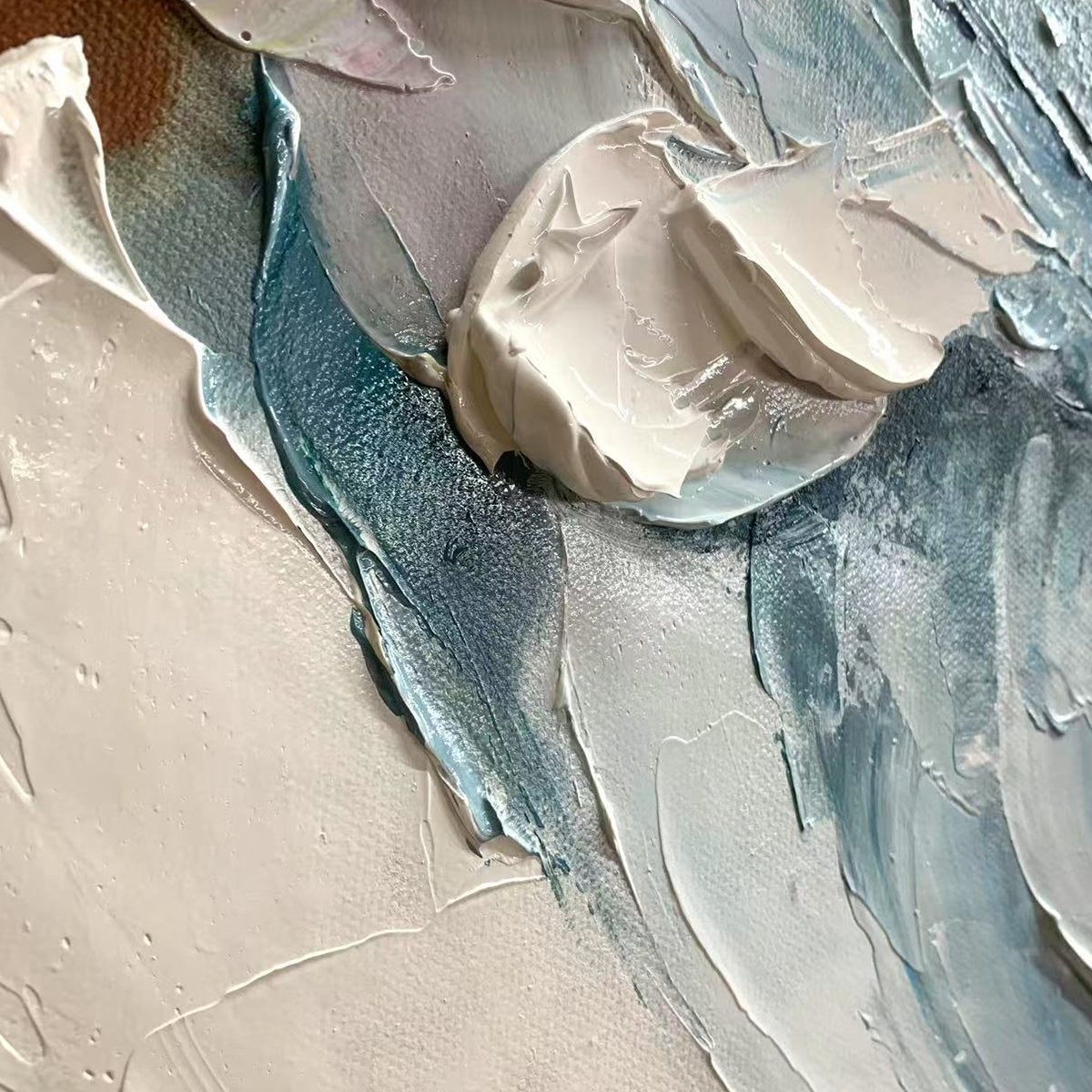 FROZEN TIDE: Textured Abstract Blue and White Oil Painting