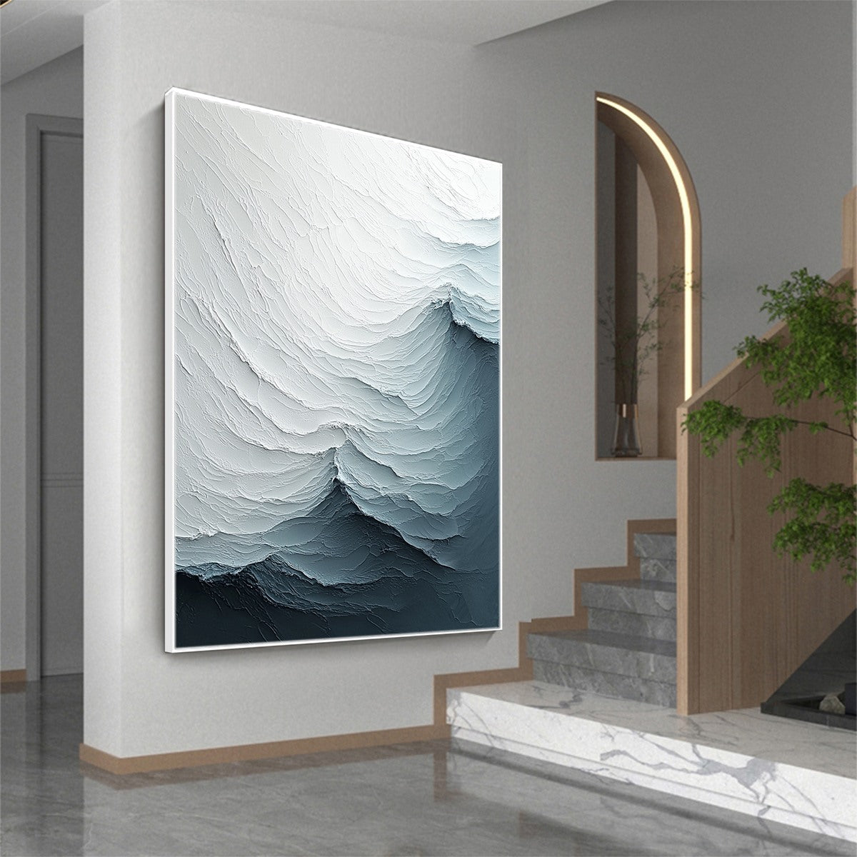 FROZEN TIDE: Textured Monochromatic Oil Painting