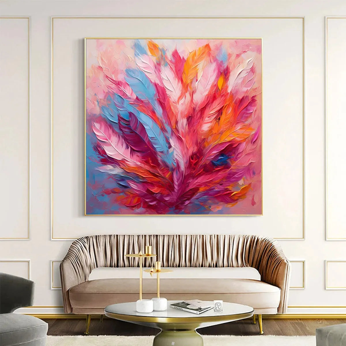 FEATHER DANCE: Square Abstract Impasto Oil Painting on Canvas