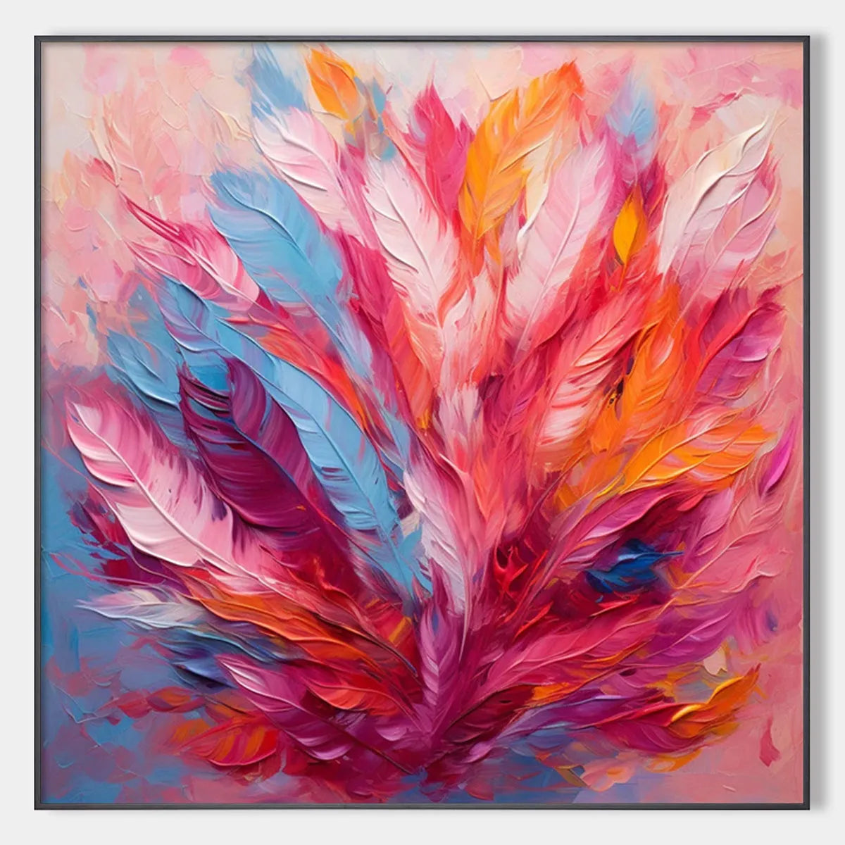 Feather Dance: Square Abstract Impasto Oil Painting Canvas Art