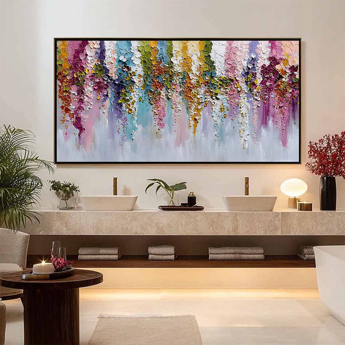 Floral Cascade Heavy Texture Abstract Floral Oil Painting Wall Art