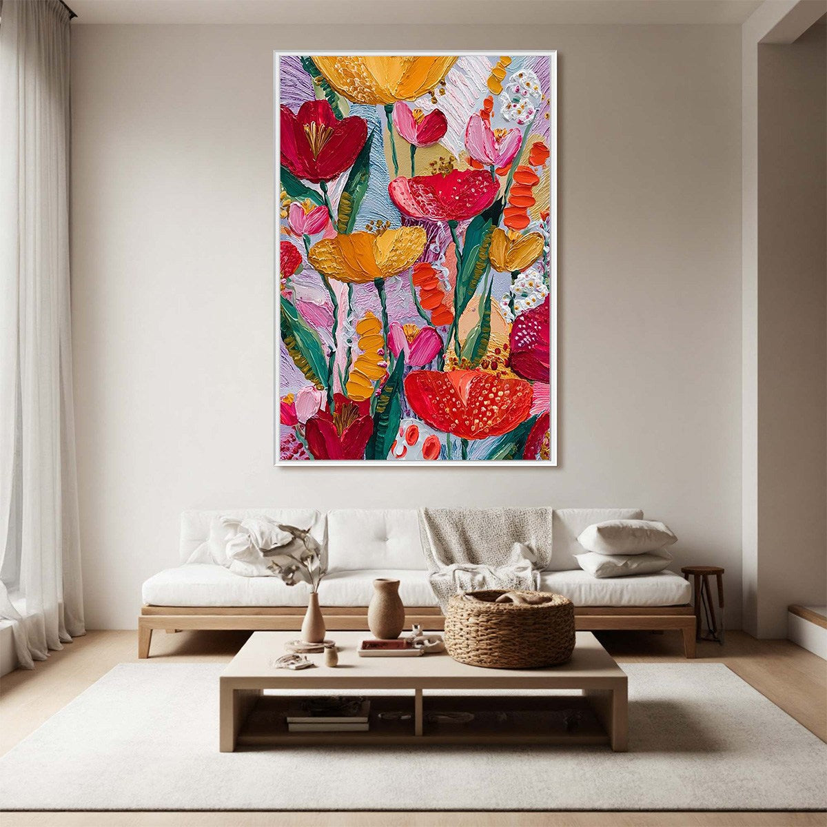 GARDEN MELODY: Textured Impasto Floral Oil Painting