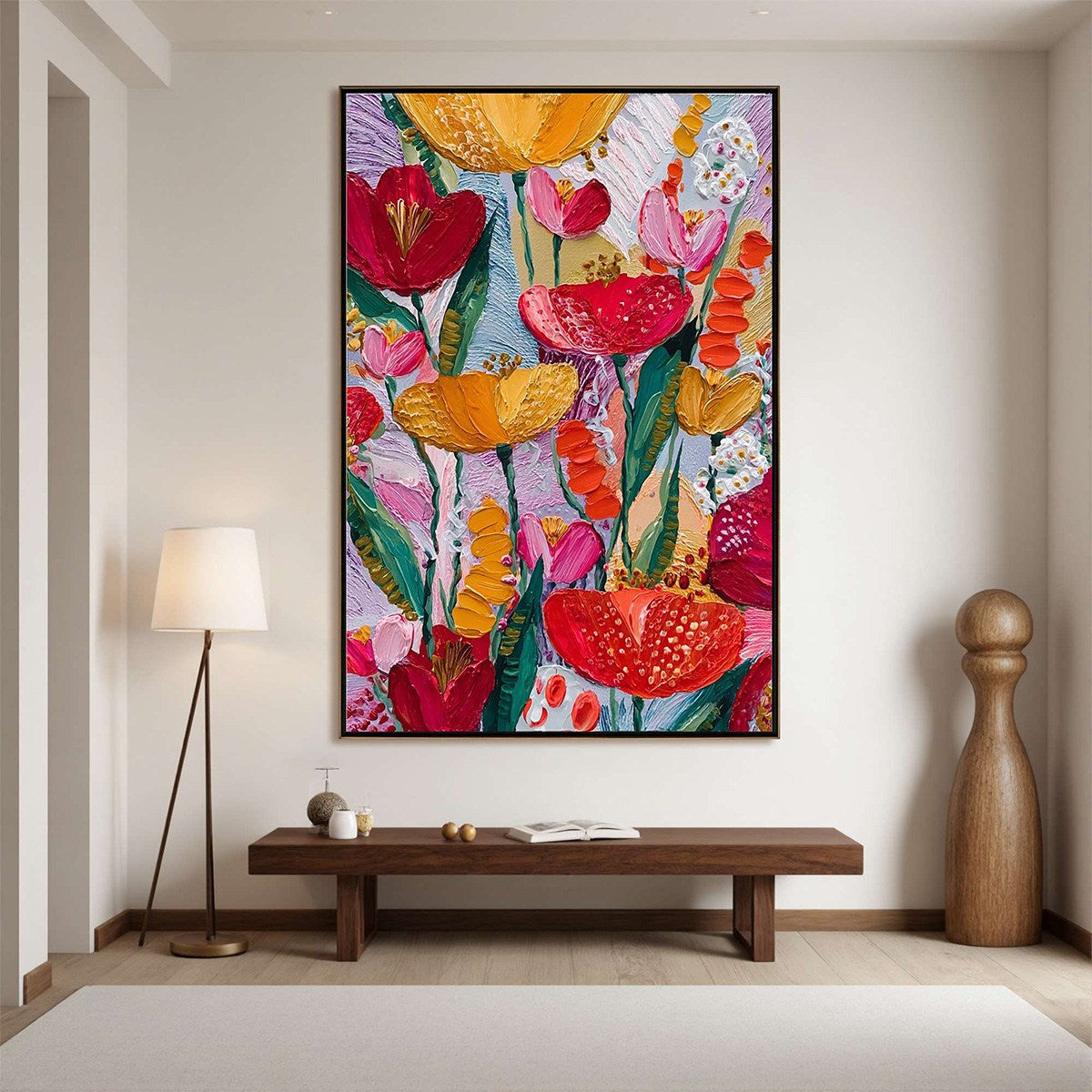 GARDEN MELODY: Textured Impasto Floral Oil Painting