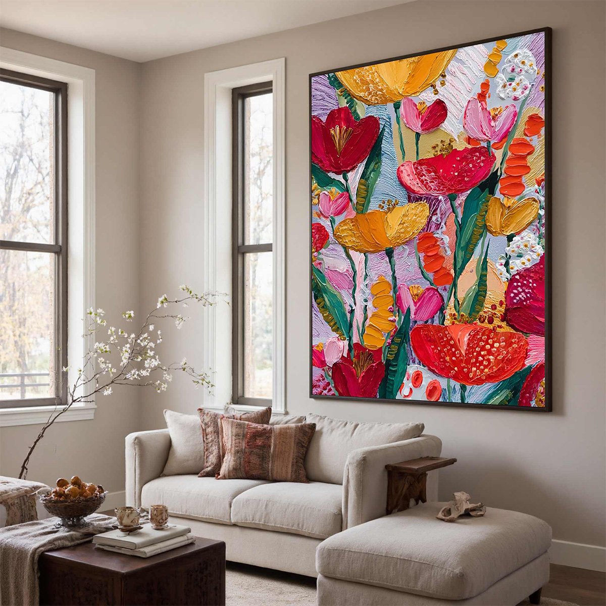 GARDEN MELODY: Textured Impasto Floral Oil Painting