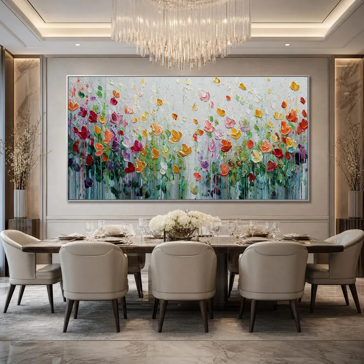 GARDEN OF JOY: Colorful Textured Impasto Flower Field Painting