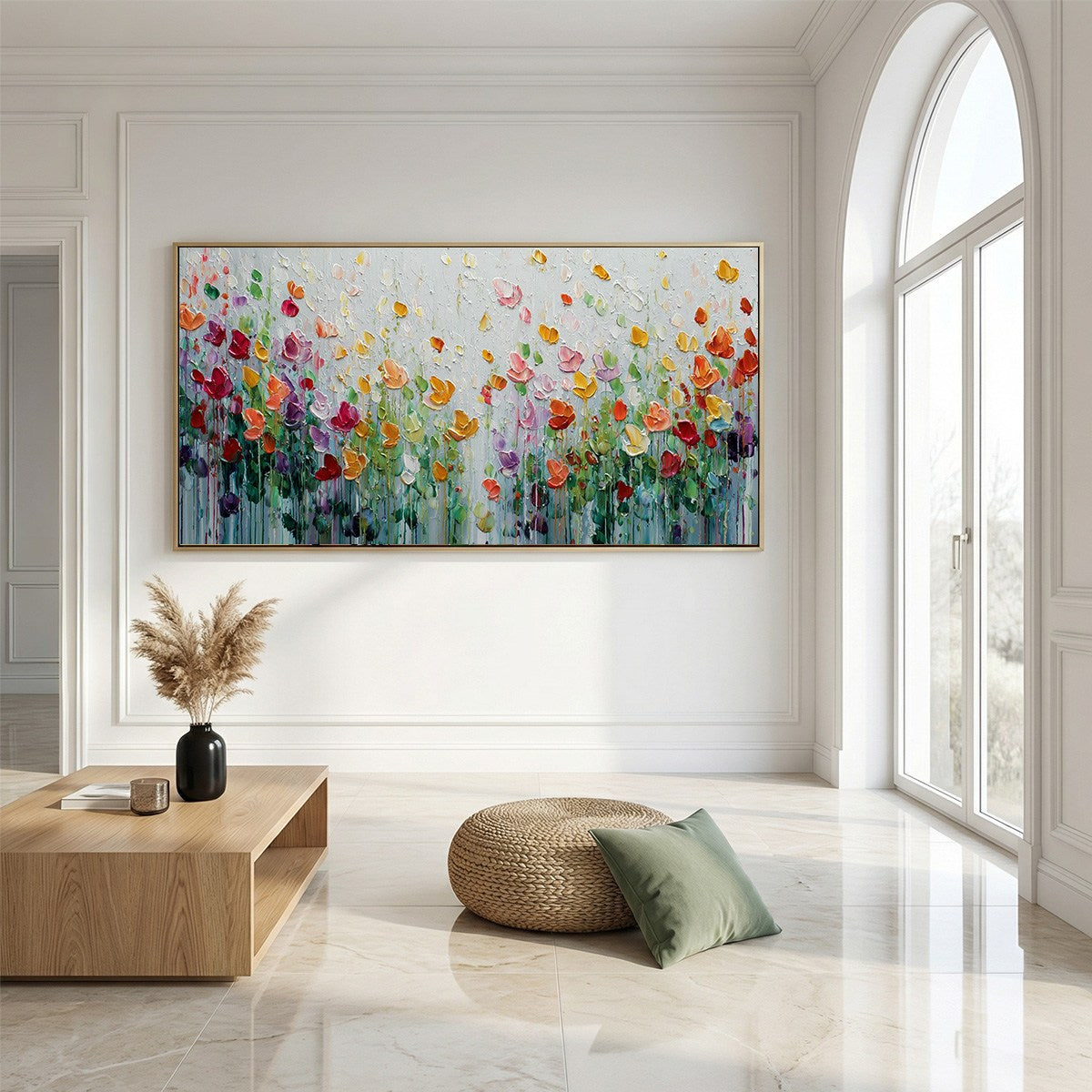 GARDEN OF JOY: Colorful Textured Impasto Flower Field Painting