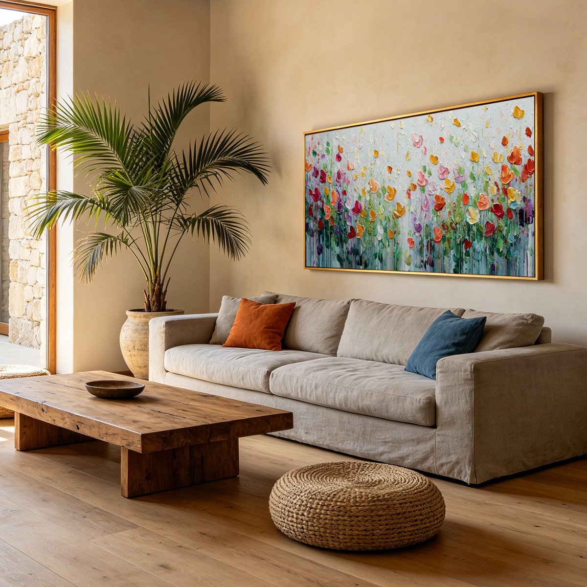 GARDEN OF JOY: Colorful Textured Impasto Flower Field Painting