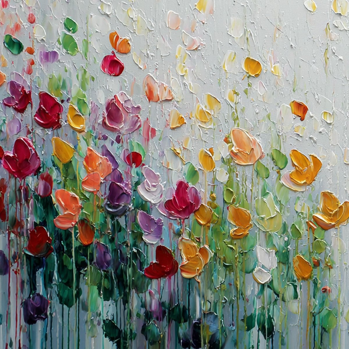 GARDEN OF JOY: Colorful Textured Impasto Flower Field Painting