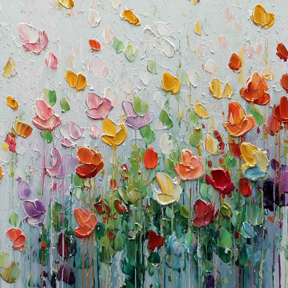 GARDEN OF JOY: Colorful Textured Impasto Flower Field Painting