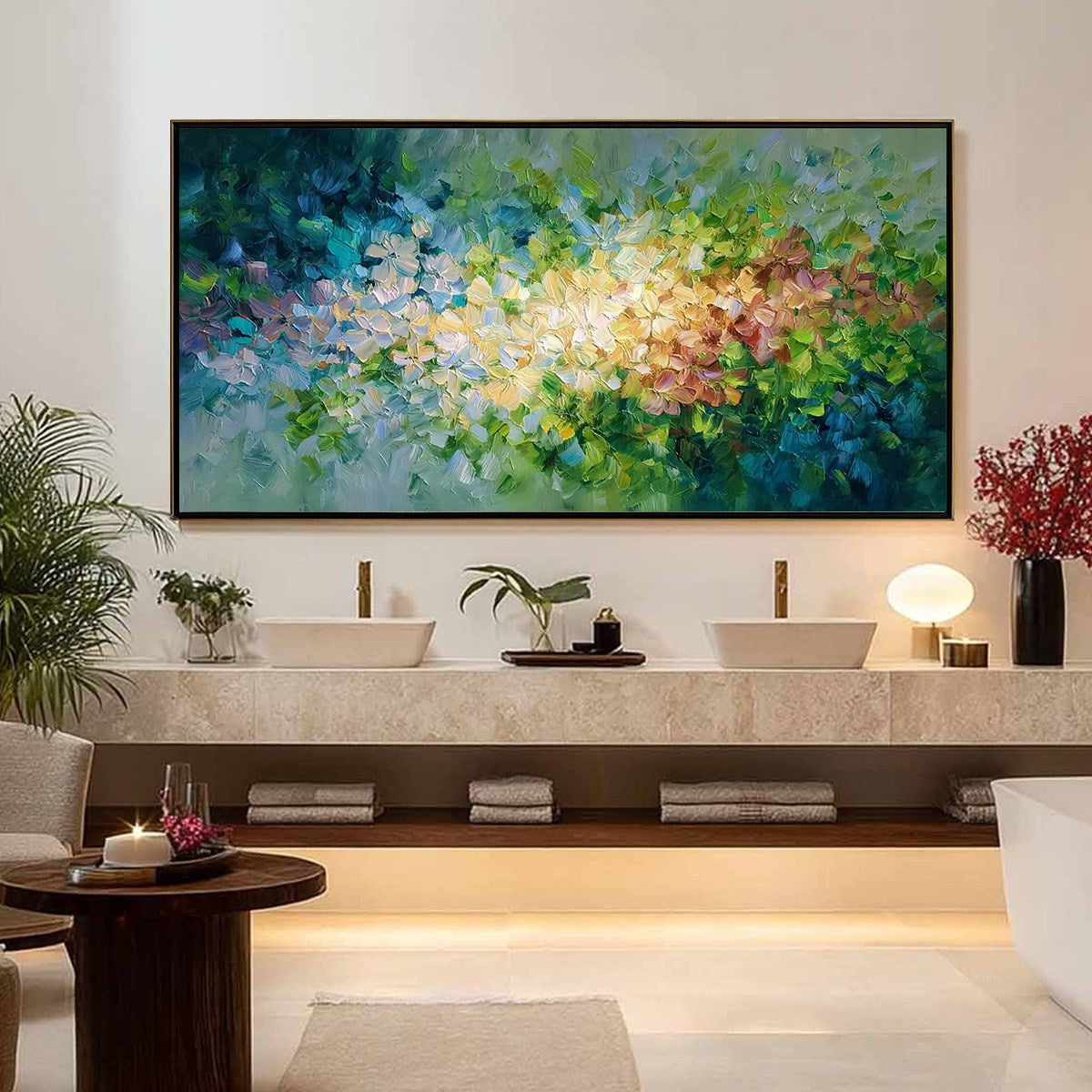 GARDEN OF LIGHT: Textured Abstract Floral Impasto Oil Painting