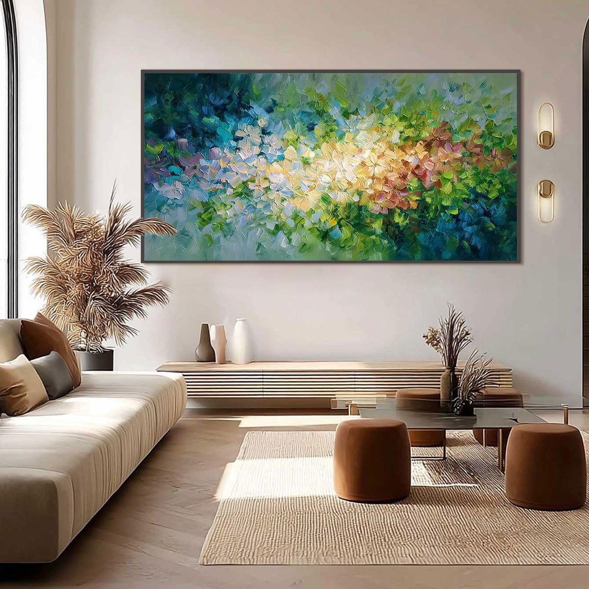 GARDEN OF LIGHT: Textured Abstract Floral Impasto Oil Painting