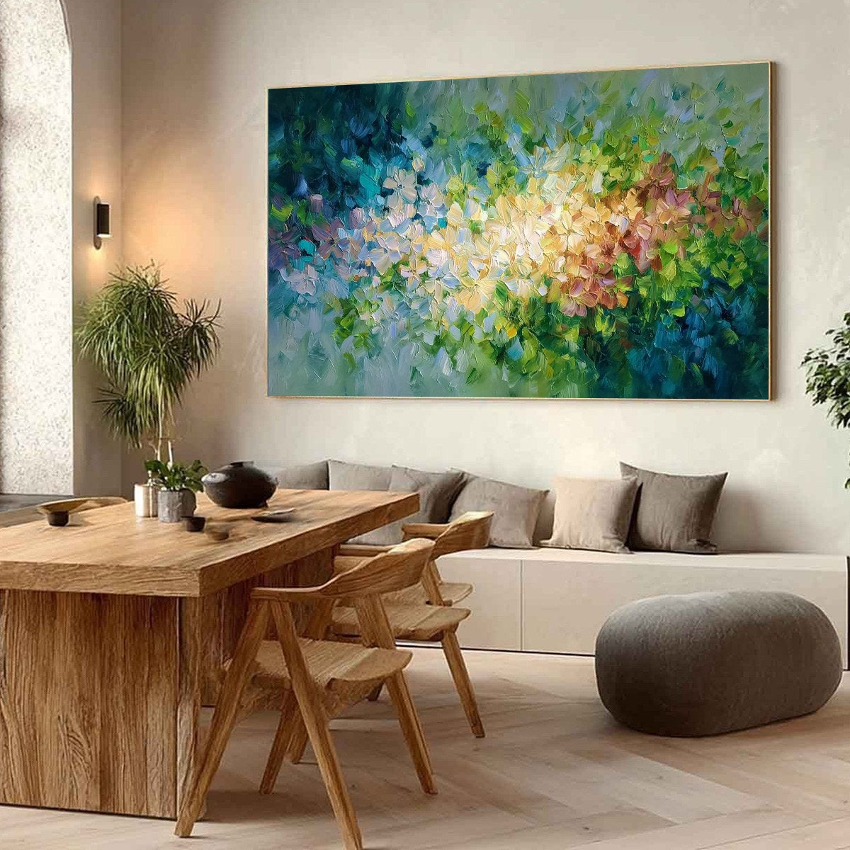 GARDEN OF LIGHT: Textured Abstract Floral Impasto Oil Painting