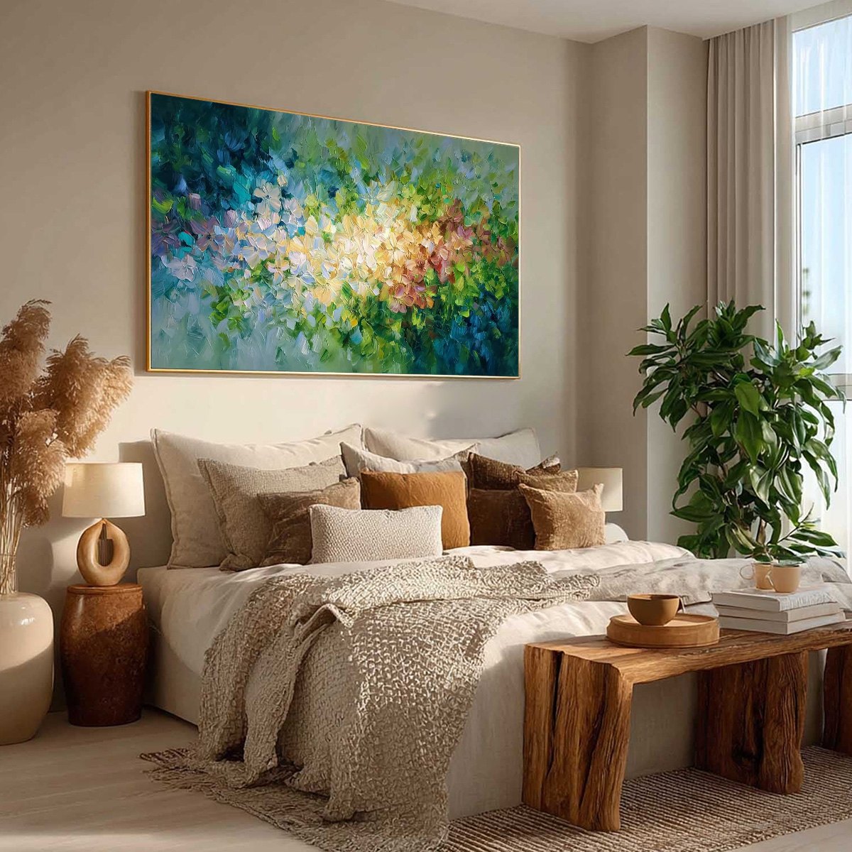 GARDEN OF LIGHT: Textured Abstract Floral Impasto Oil Painting