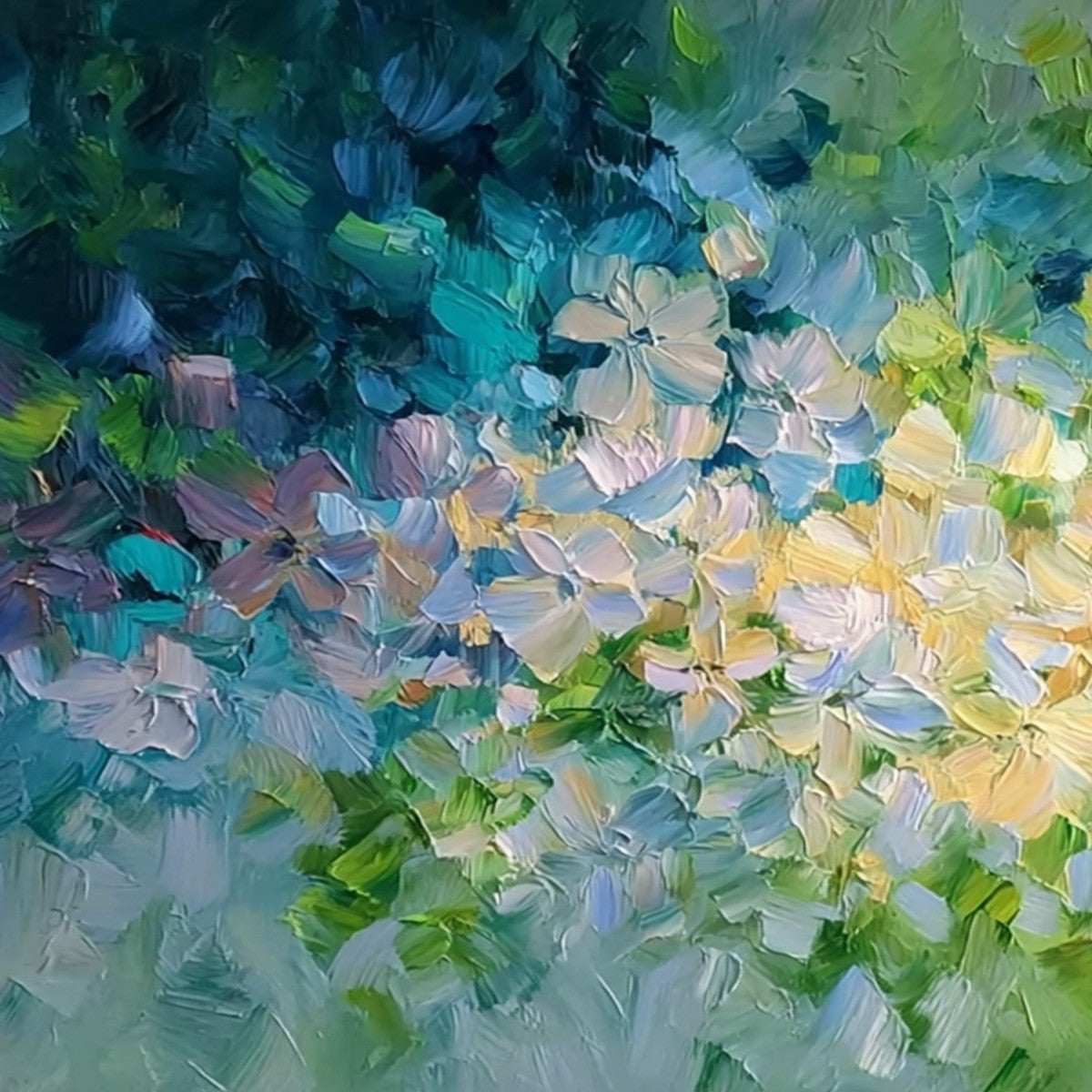 GARDEN OF LIGHT: Textured Abstract Floral Impasto Oil Painting