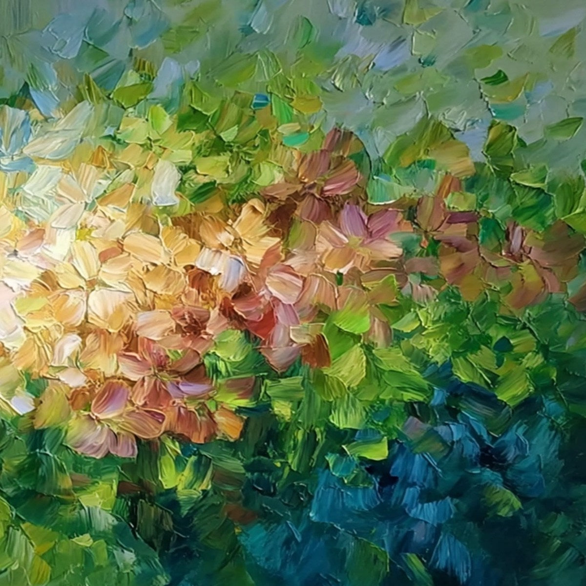 GARDEN OF LIGHT: Textured Abstract Floral Impasto Oil Painting