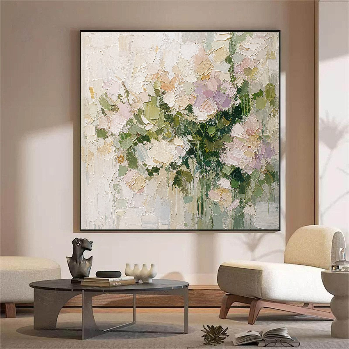 GARDEN REVERIE Square Floral Impasto Wall Art Oil Painting