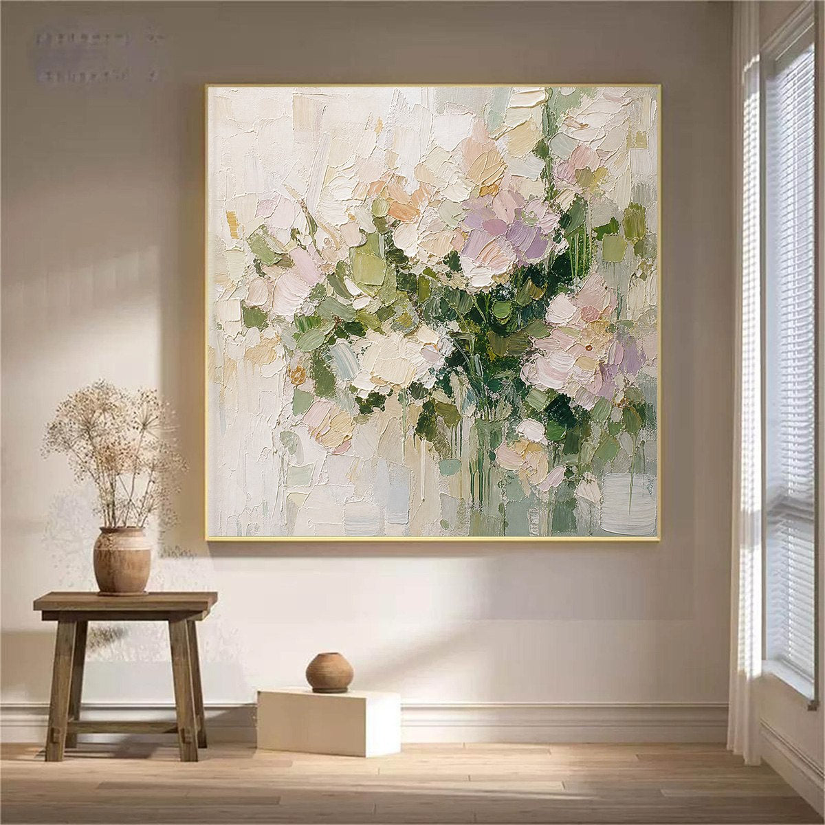GARDEN REVERIE Square Floral Impasto Wall Art Oil Painting