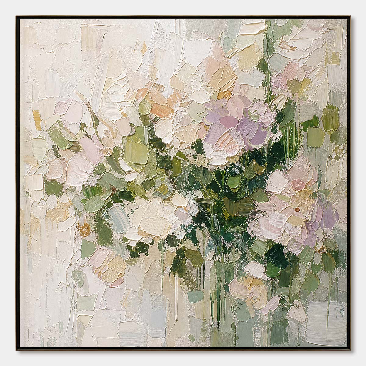 GARDEN REVERIE Square Floral Impasto Wall Art Oil Painting