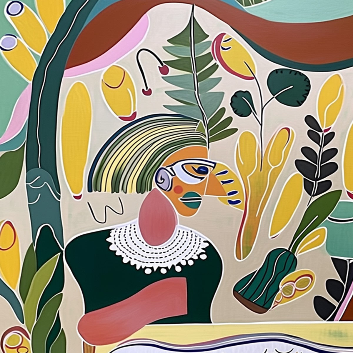 GARDEN WHISPERS: Colorful Abstract Figurative Boho Wall Art