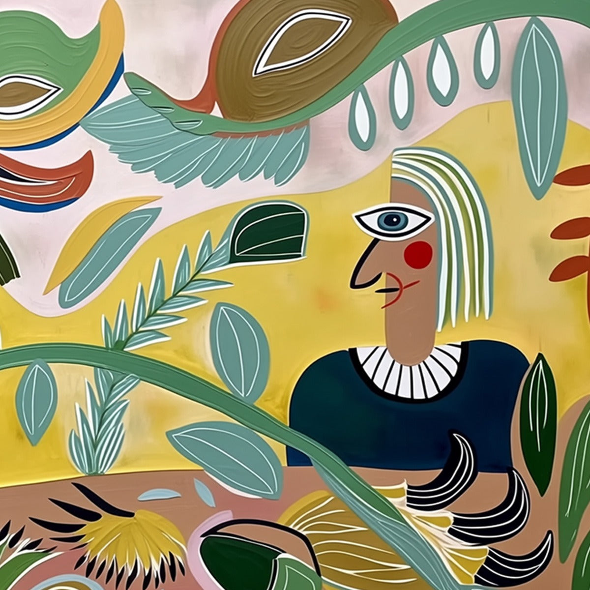 GARDEN WHISPERS: Large Colorful Boho Figurative Abstract Painting