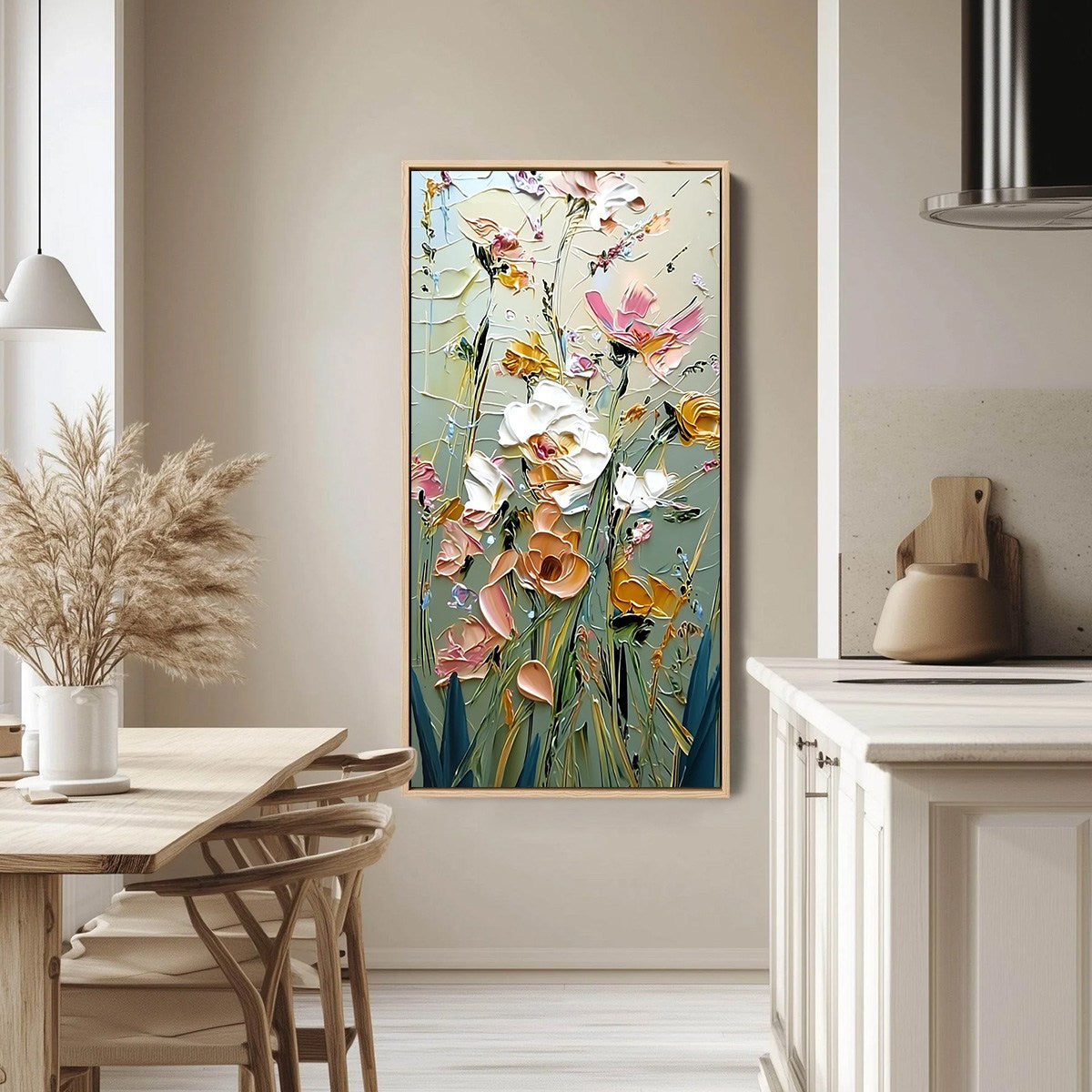 GARDEN WHISPERS: Vertical Palette Knife Floral Impasto Wall Art