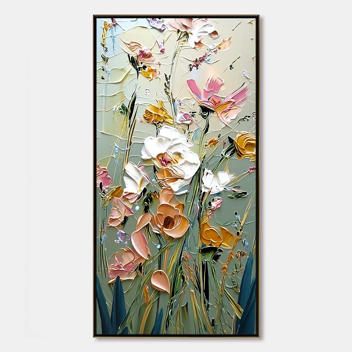 GARDEN WHISPERS: Vertical Palette Knife Floral Impasto Wall Art
