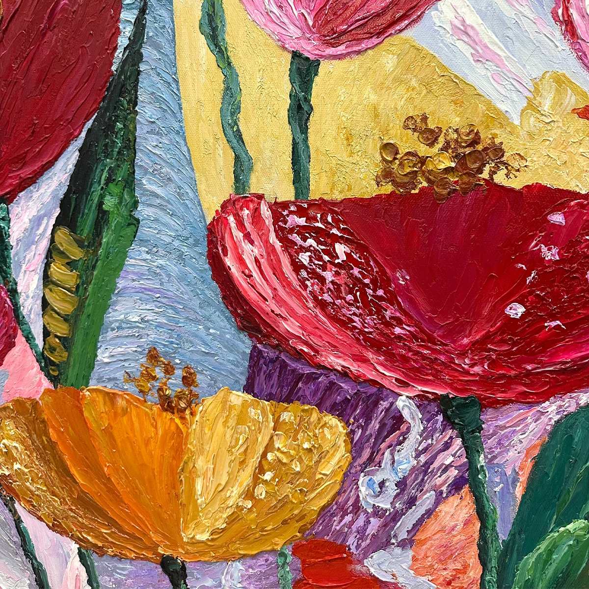 GARDEN MELODY: Textured Impasto Floral Oil Painting