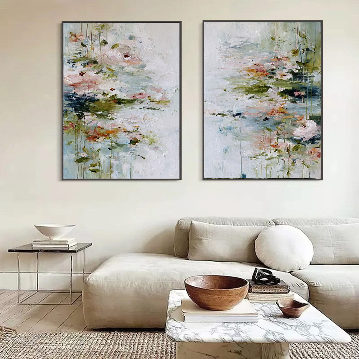GARDEN REVERIE: Abstract Impressionist Floral Diptych Painting
