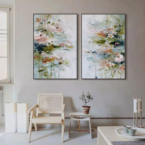 GARDEN REVERIE: Abstract Impressionist Floral Diptych Painting