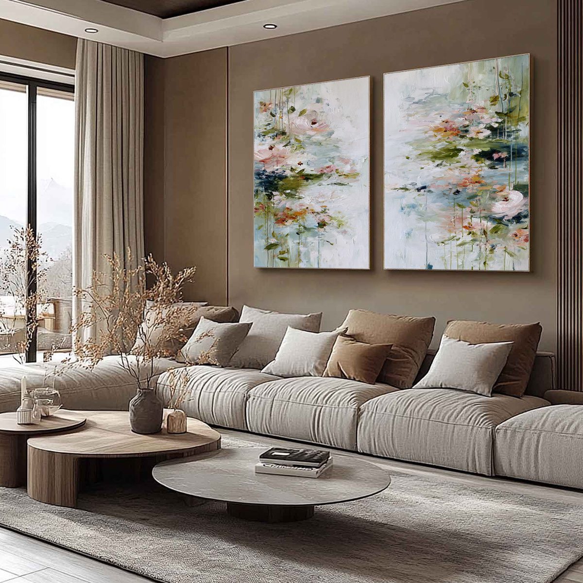 GARDEN REVERIE: Abstract Impressionist Floral Diptych Painting