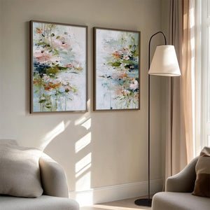 GARDEN REVERIE: Abstract Impressionist Floral Diptych Painting