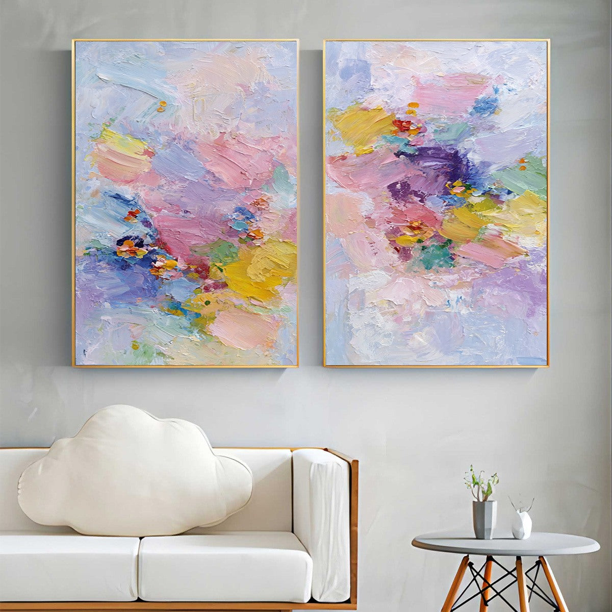 GARDEN REVERIE: Colorful Abstract Floral Impasto Painting Set of 2