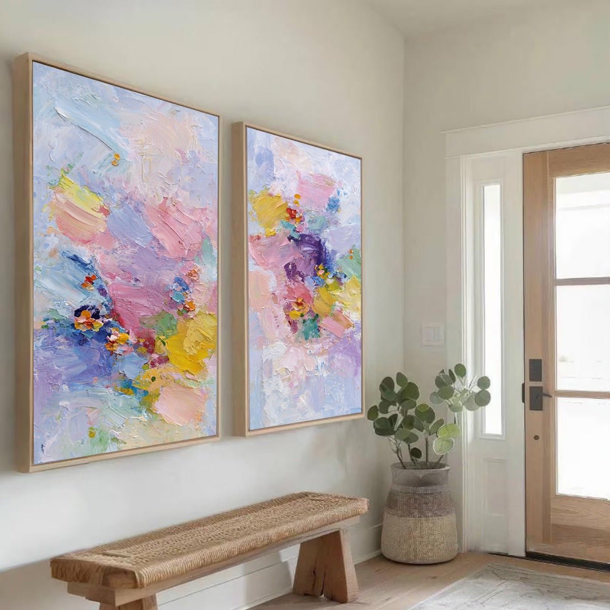 GARDEN REVERIE: Colorful Abstract Floral Impasto Painting Set of 2
