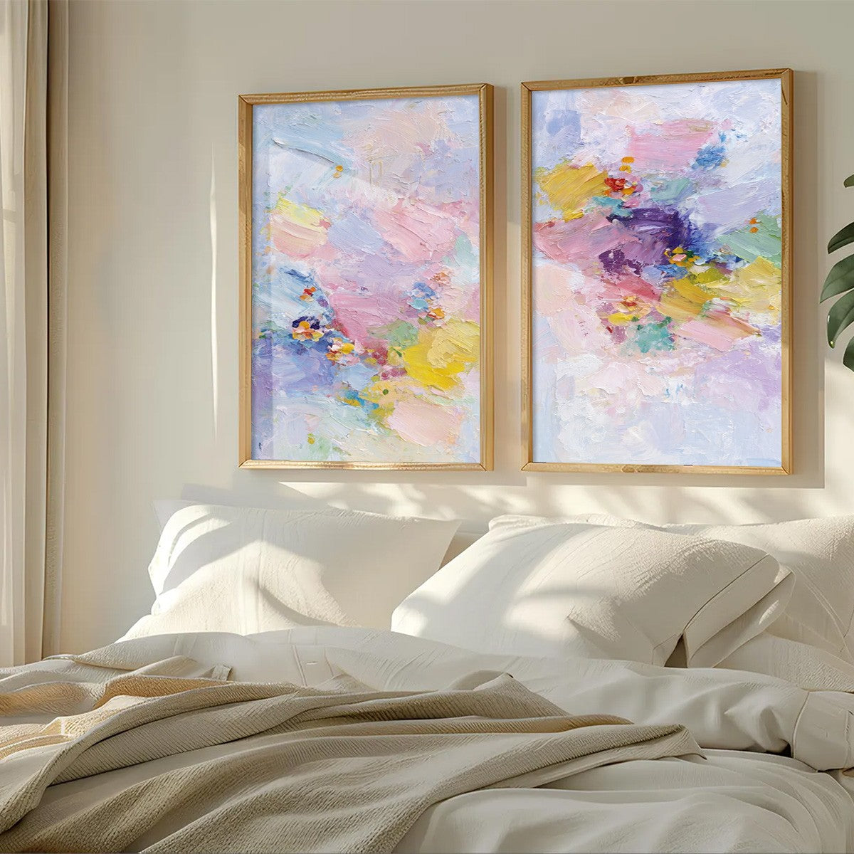 GARDEN REVERIE: Colorful Abstract Floral Impasto Painting Set of 2