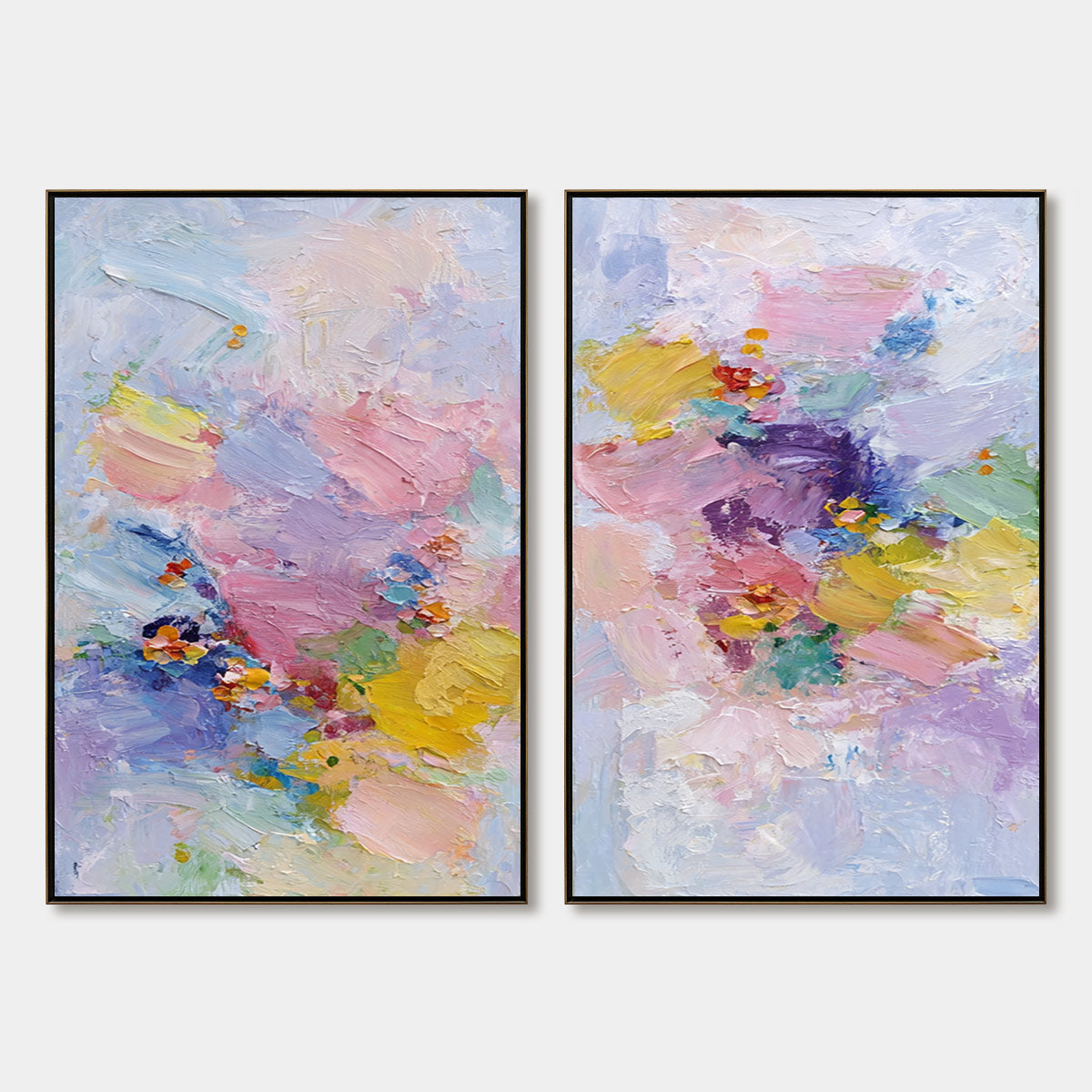 GARDEN REVERIE: Colorful Abstract Floral Impasto Painting Set of 2