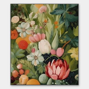 Garden's Grace: Original Textured Floral Still Life Oil Painting - Colorful Flower Fruit Wall Art