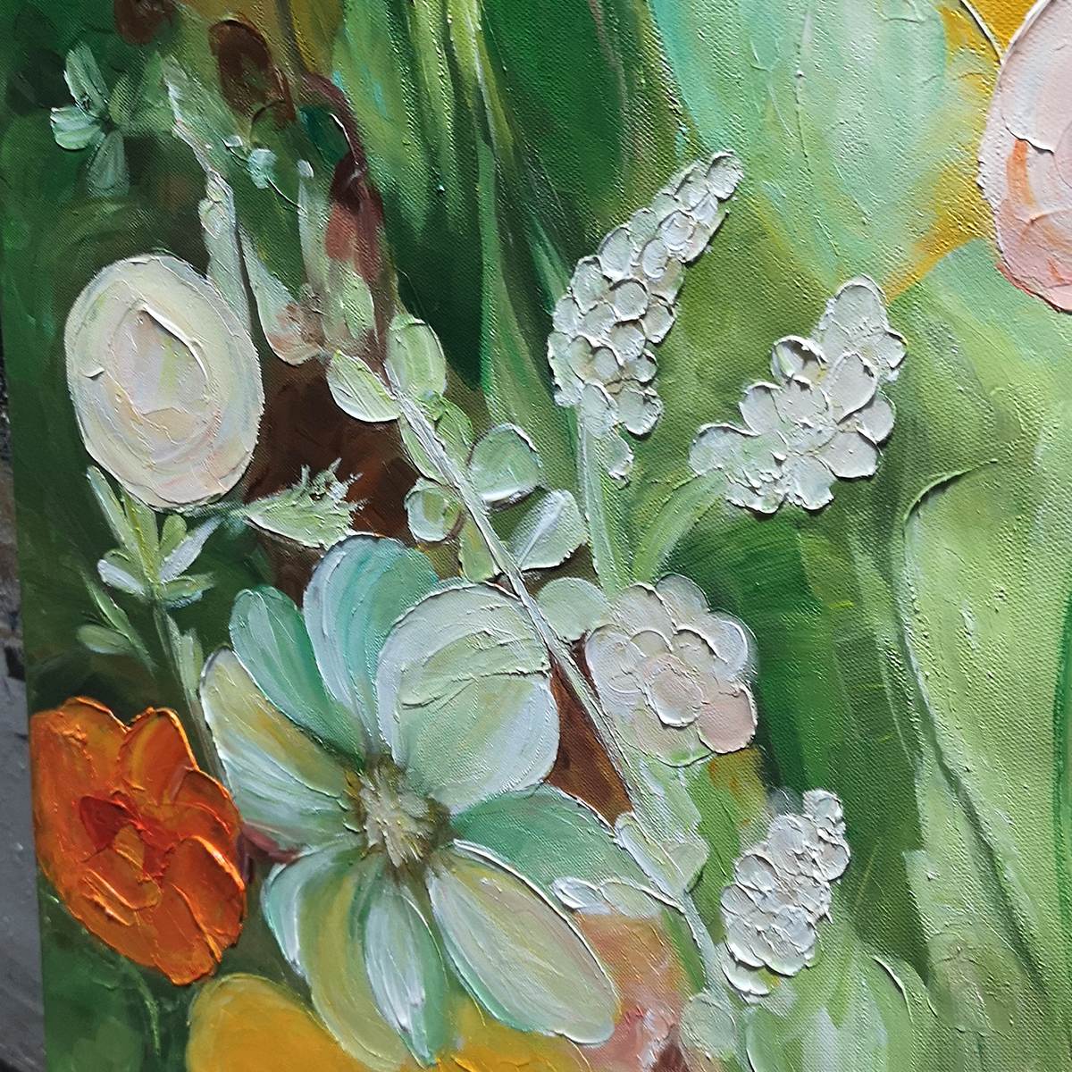 GARDEN'S GRACE: Textured Floral Still Life Oil Painting