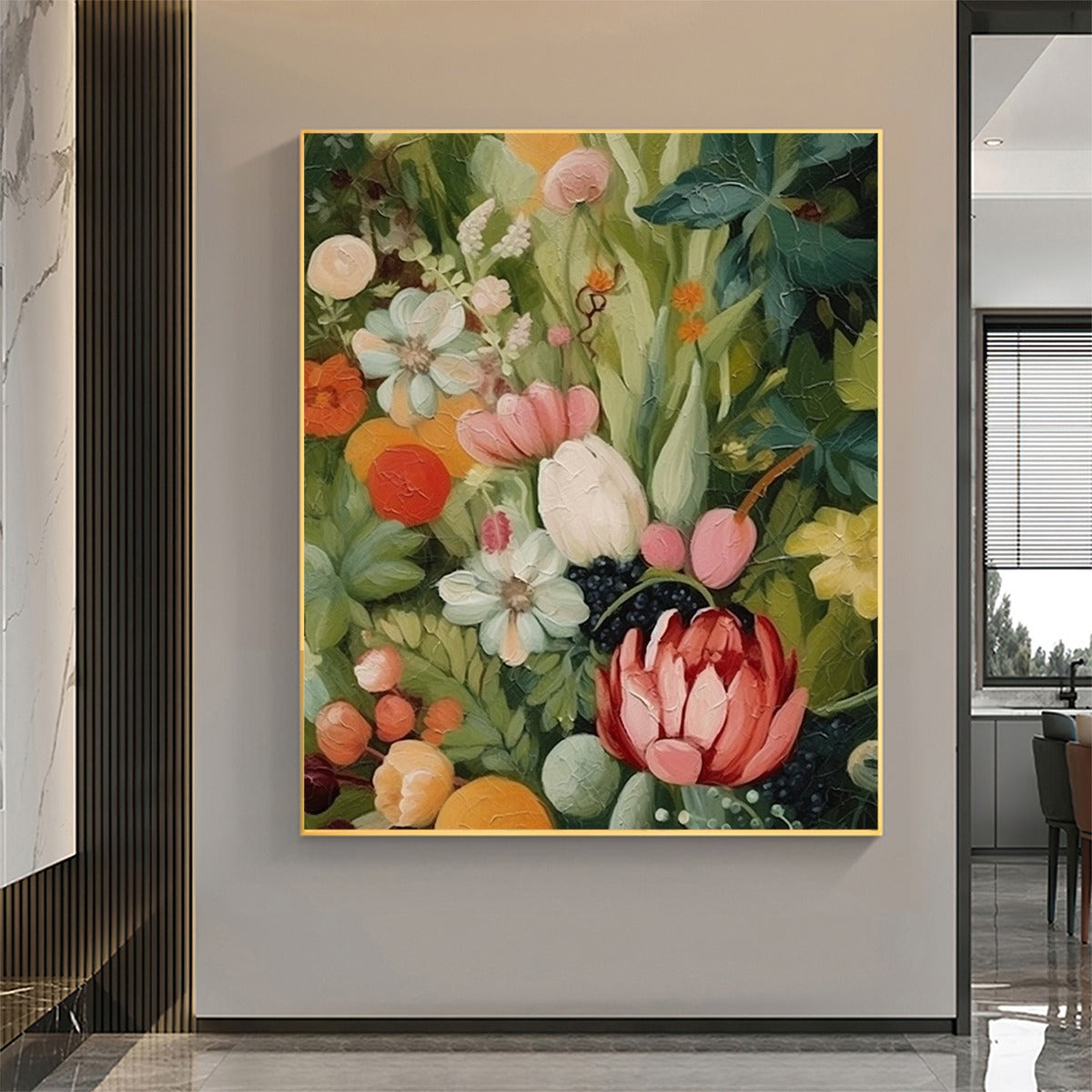 Garden's Grace: Original Textured Floral Still Life Oil Painting - Colorful Flower Fruit Wall Art