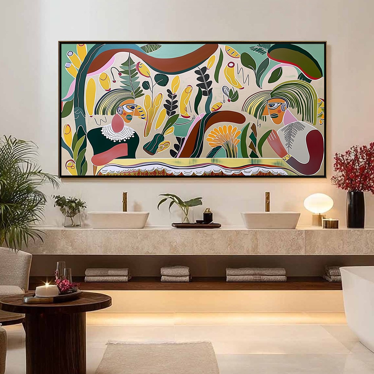 GARDEN WHISPERS: Colorful Abstract Figurative Boho Wall Art