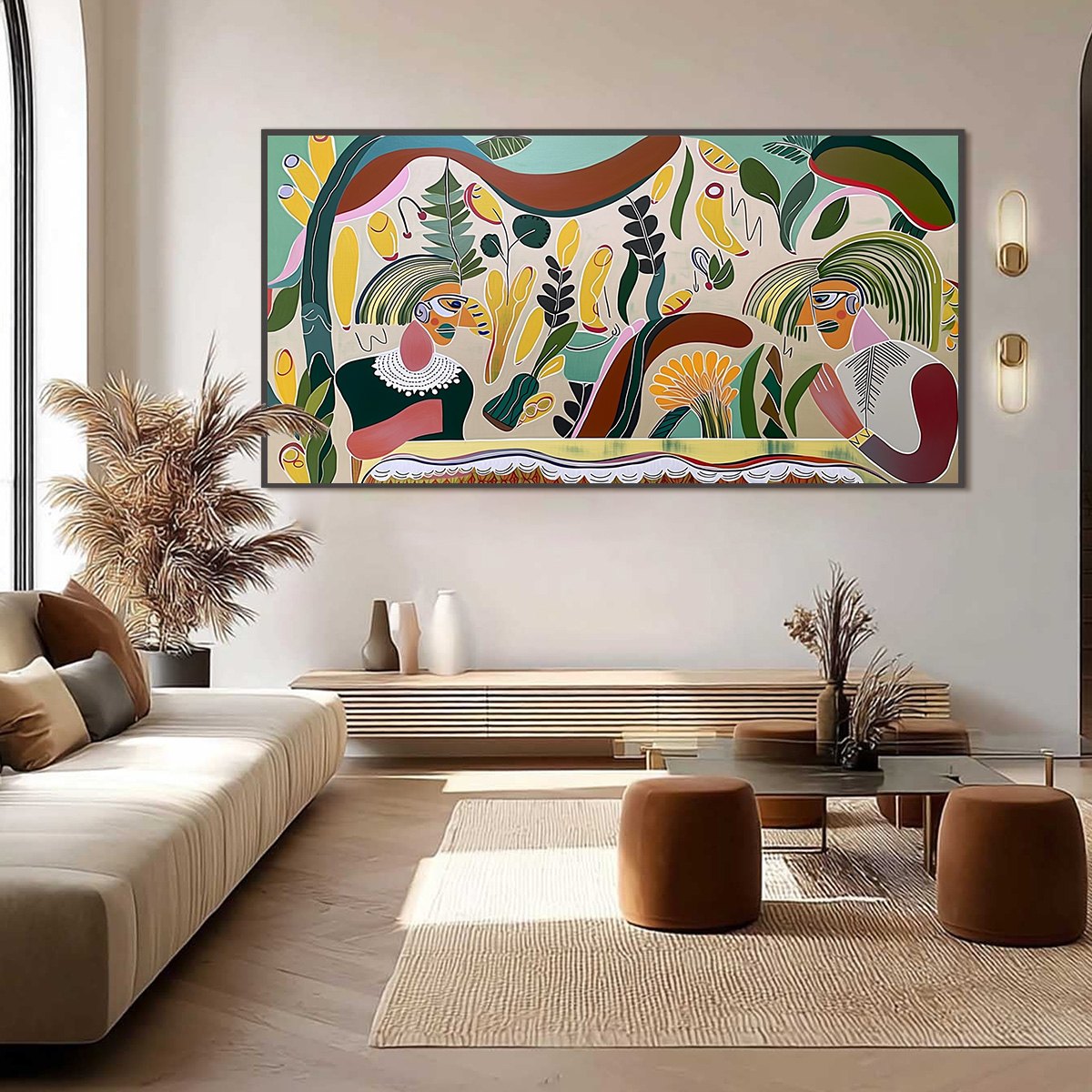 GARDEN WHISPERS: Colorful Abstract Figurative Boho Wall Art