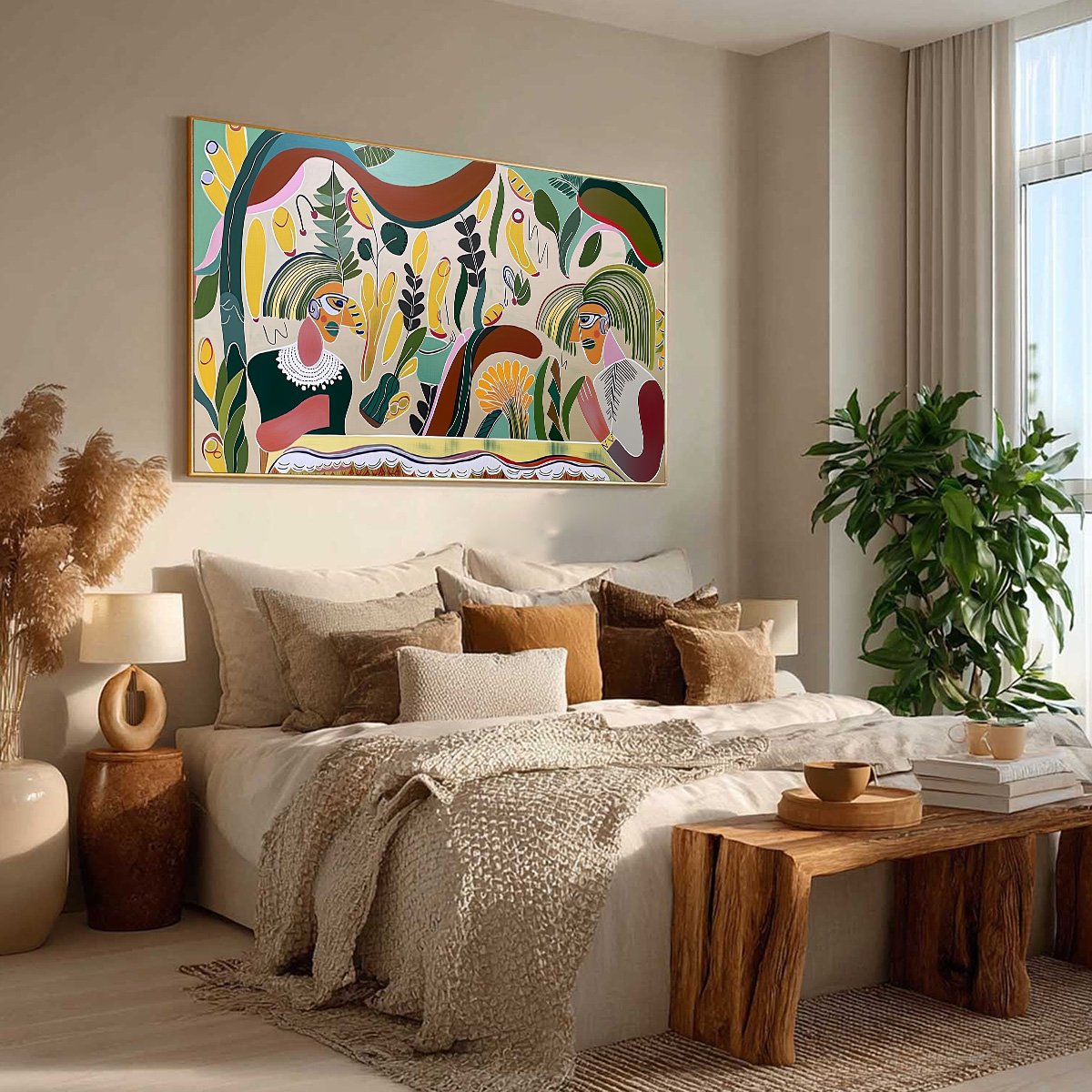 GARDEN WHISPERS: Colorful Abstract Figurative Boho Wall Art