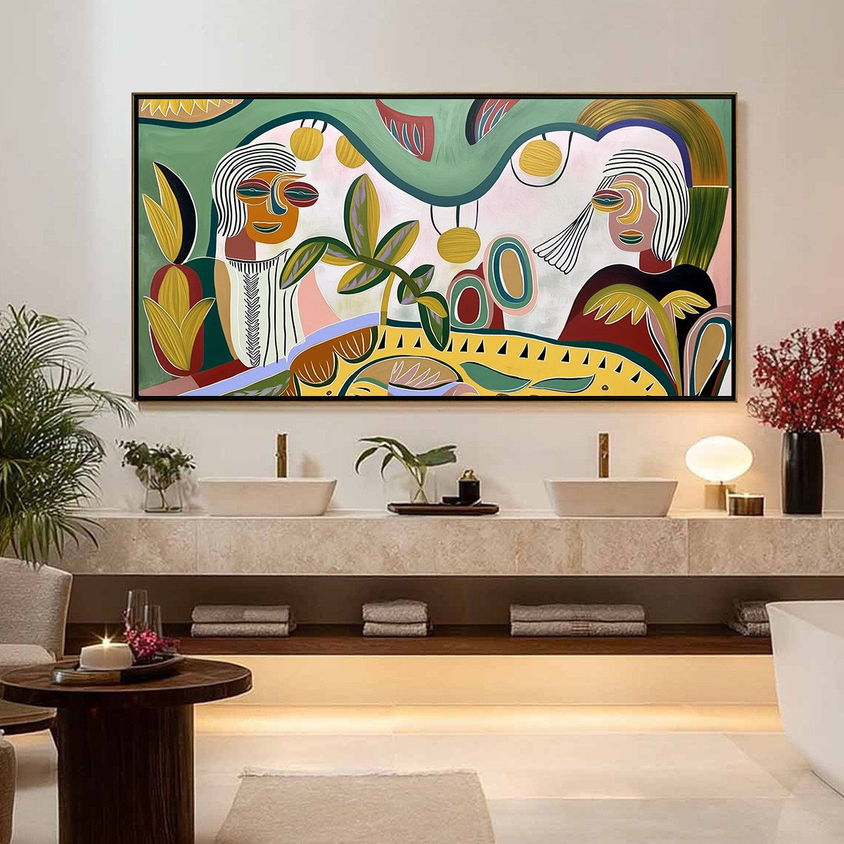 GARDEN WHISPERS: Colorful Abstract Figurative Painting for Modern Spaces