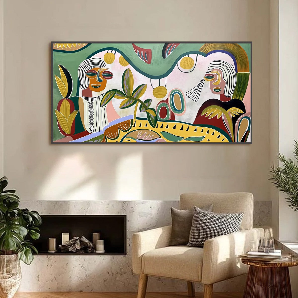 GARDEN WHISPERS: Colorful Abstract Figurative Painting for Modern Spaces