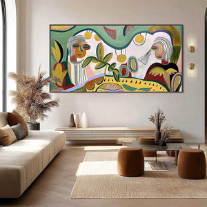 GARDEN WHISPERS: Colorful Abstract Figurative Painting for Modern Spaces